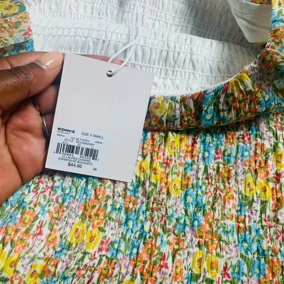 Women’s LC Lauren Conrad Print Smocked Ruffle Tank SZ XS - Picture 4 of 4